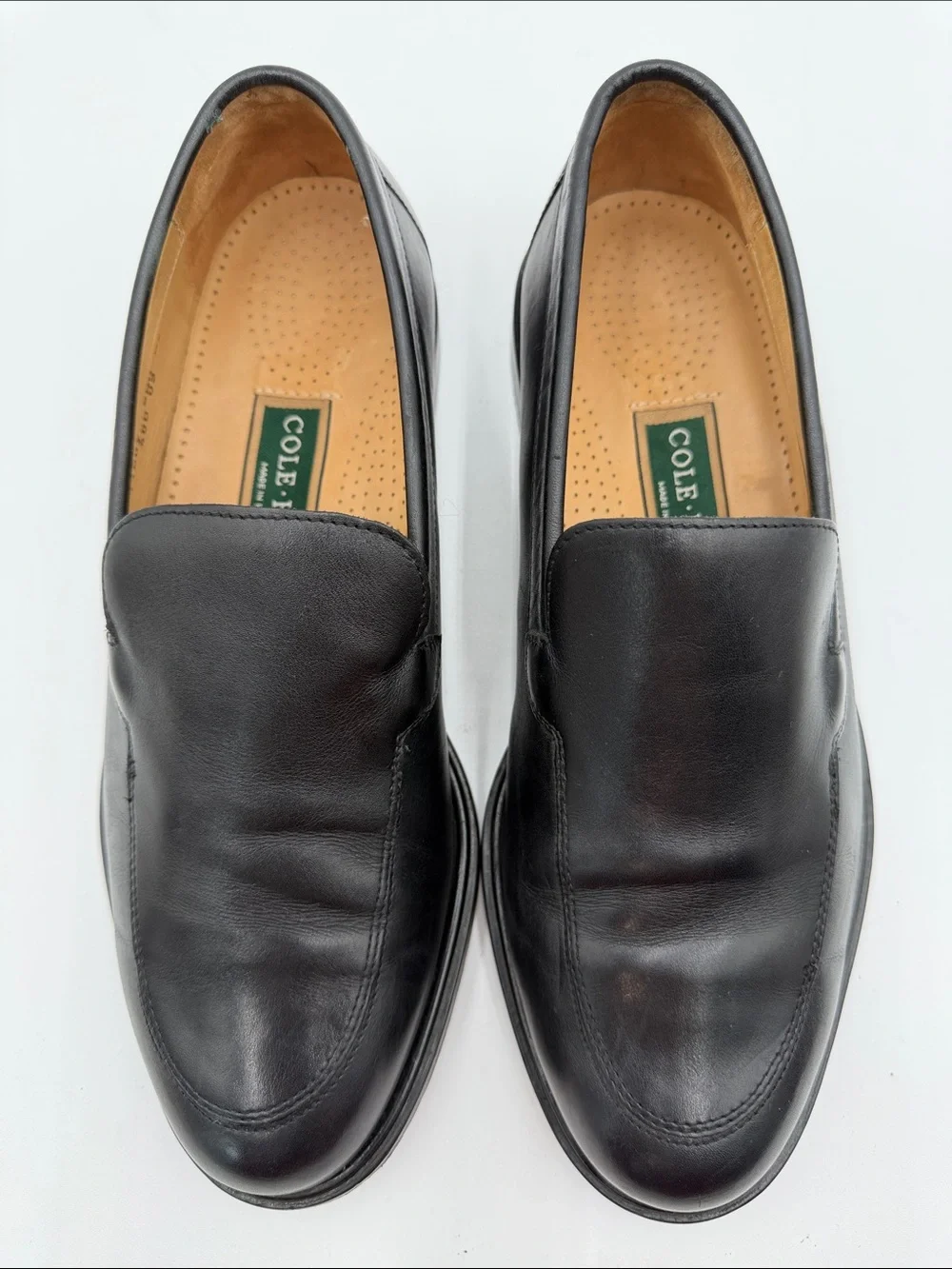 COLE HAAN sz8.5M Black Leather Smooth Loafers MADE IN USA FULL LEATHER